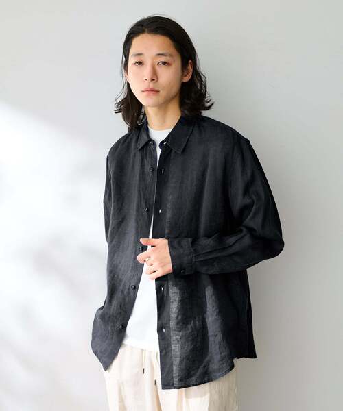 B.C STOCK(ベーセーストック)の「ヨーロッパリネン100% レギュラーカラーシャツ(シャツ/ブラウス・メンズ・ブラック/アイボリー/ホワイト/グリーン/ピンク/ブルー系その他/ブルー・MEDIUM/LARGE)」の1枚目の写真