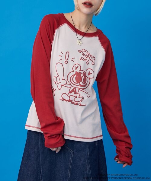 w closet(ダブルクローゼット)の「【ANGEL BLUE】ナカムラくん落書きラグランTシャツ(Tシャツ/カットソー・レディース・サックスブルー/ピンク・FREE)」の16枚目の写真