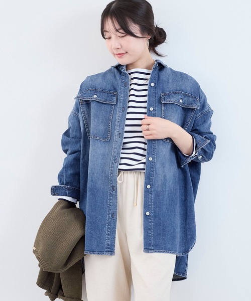 Healthy denim（ヘルシーデニム）の「【Healthy DENIM】デニムビックシャツ-Almond Super big shirt（シャツ/ブラウス・レディース・ブルー/イエロー/ライトブルー・0）」の2枚目の写真