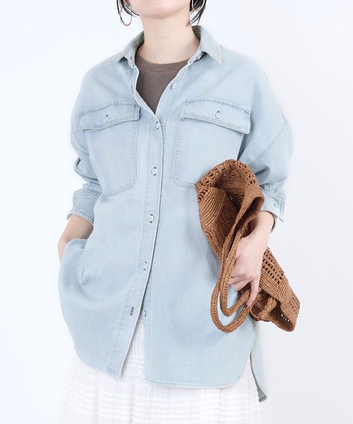 Healthy denim（ヘルシーデニム）の「【Healthy DENIM】デニムビックシャツ-Almond Super big shirt（シャツ/ブラウス・レディース・ブルー/イエロー/ライトブルー・0）」の4枚目の写真