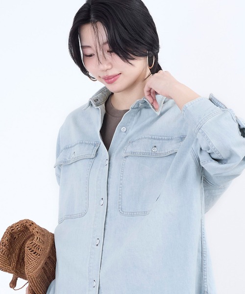 Healthy denim（ヘルシーデニム）の「【Healthy DENIM】デニムビックシャツ-Almond Super big shirt（シャツ/ブラウス・レディース・ブルー/イエロー/ライトブルー・0）」の5枚目の写真