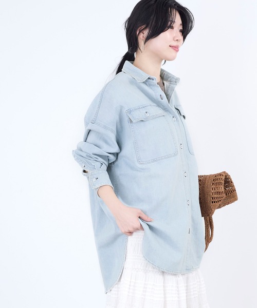 Healthy denim（ヘルシーデニム）の「【Healthy DENIM】デニムビックシャツ-Almond Super big shirt（シャツ/ブラウス・レディース・ブルー/イエロー/ライトブルー・0）」の6枚目の写真