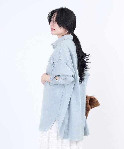 Healthy denim（ヘルシーデニム）の「【Healthy DENIM】デニムビックシャツ-Almond Super big shirt（シャツ/ブラウス・レディース・ブルー/イエロー/ライトブルー・0）」の7枚目の写真