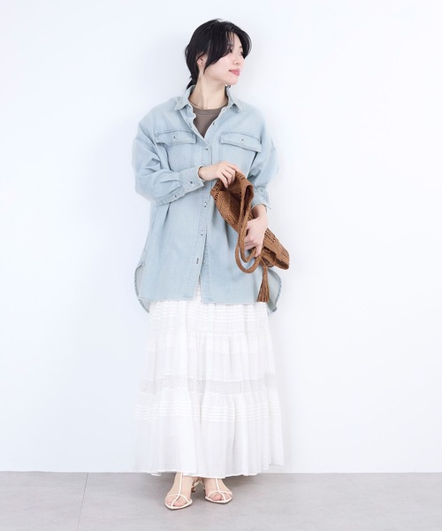 Healthy denim（ヘルシーデニム）の「【Healthy DENIM】デニムビックシャツ-Almond Super big shirt（シャツ/ブラウス・レディース・ブルー/イエロー/ライトブルー・0）」の12枚目の写真