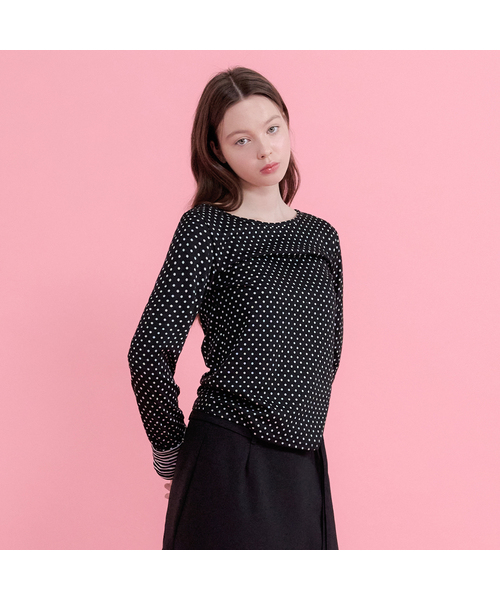 MICANE(ミケーネ)の「パウラドットストライプカラーティー(Tシャツ/カットソー・レディース・ライトグレー/ブラック・SMALL/MEDIUM/LARGE/X-LARGE)」の2枚目の写真