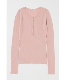 MOUSSY HENRY NECK CABLE KNIT トップス　ピンク HENRY NECK CABLE ニットトップス（ニット/セーター）｜MOUSSY