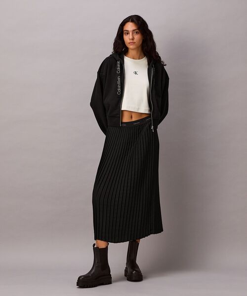 Calvin Klein(カルバン・クライン)の「フルジップフーデッドロングスリーブテリースウェット(スウェット・レディース・グレー系その他/ブラック・XS/M/S)」の6枚目の写真