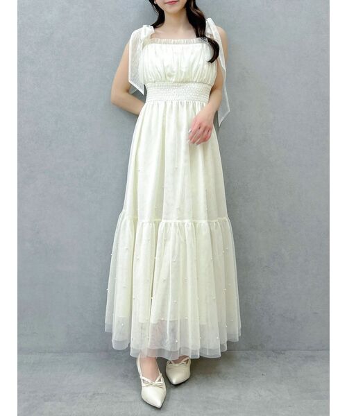 dazzlin（ダズリン）の「パールリボンチュールキャミワンピース（ワンピース・レディース・ブラック/アイボリー/グレー・MEDIUM/SMALL）」の2枚目の写真