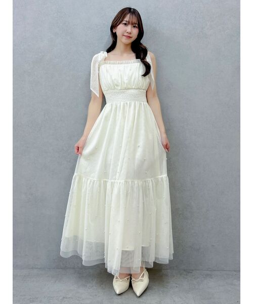 dazzlin（ダズリン）の「パールリボンチュールキャミワンピース（ワンピース・レディース・ブラック/アイボリー/グレー・MEDIUM/SMALL）」の5枚目の写真