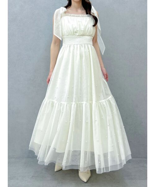 dazzlin（ダズリン）の「パールリボンチュールキャミワンピース（ワンピース・レディース・ブラック/アイボリー/グレー・MEDIUM/SMALL）」の7枚目の写真