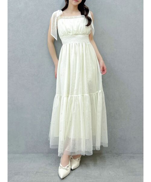 dazzlin（ダズリン）の「パールリボンチュールキャミワンピース（ワンピース・レディース・ブラック/アイボリー/グレー・MEDIUM/SMALL）」の8枚目の写真