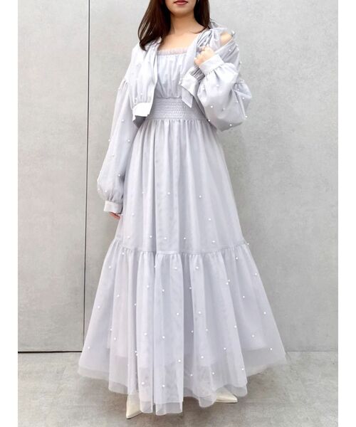 dazzlin（ダズリン）の「パールリボンチュールキャミワンピース（ワンピース・レディース・ブラック/アイボリー/グレー・MEDIUM/SMALL）」の18枚目の写真