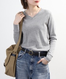 ワッフル Vネック 長袖Tシャツ