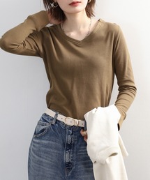 ワッフル Vネック 長袖Tシャツ