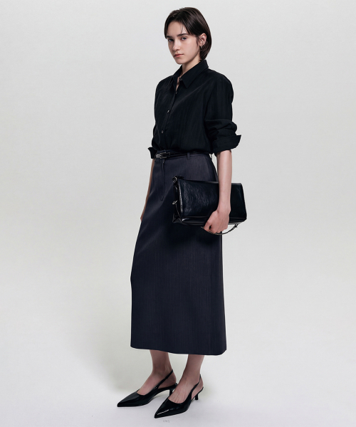 ルイ スリム ウィンクル シャツ_ブラック / LEI SLIM WRINKLE SHIRT_BLACK