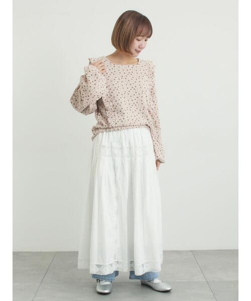 Samansa Mos2(サマンサ モスモス)の「ローズ柄レースギャザースカート(スカート・レディース・オフホワイト/ピンク/ブラック・F)」の10枚目の写真