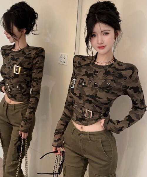 FUNdaysion(ファンデイション)の「カモフラデザイントップス(Tシャツ/カットソー・レディース・カーキ・M)」の8枚目の写真
