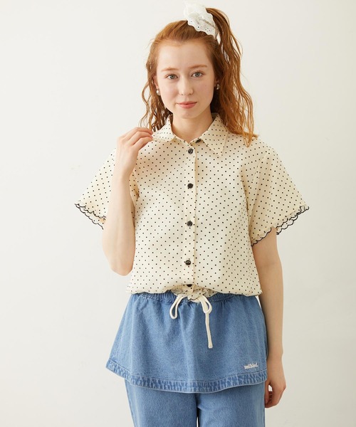 MILKFED.（ミルクフェド）の「SHEER SCALLOP SHIRT（シャツ/ブラウス・レディース・オフホワイト/ブラック/ライトピンク・ONE SIZE）」の4枚目の写真