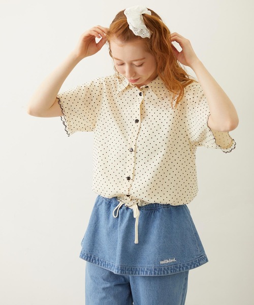 MILKFED.（ミルクフェド）の「SHEER SCALLOP SHIRT（シャツ/ブラウス・レディース・オフホワイト/ブラック/ライトピンク・ONE SIZE）」の5枚目の写真