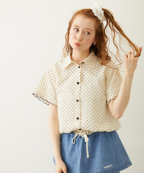 MILKFED.（ミルクフェド）の「SHEER SCALLOP SHIRT（シャツ/ブラウス・レディース・オフホワイト/ブラック/ライトピンク・ONE SIZE）」の7枚目の写真