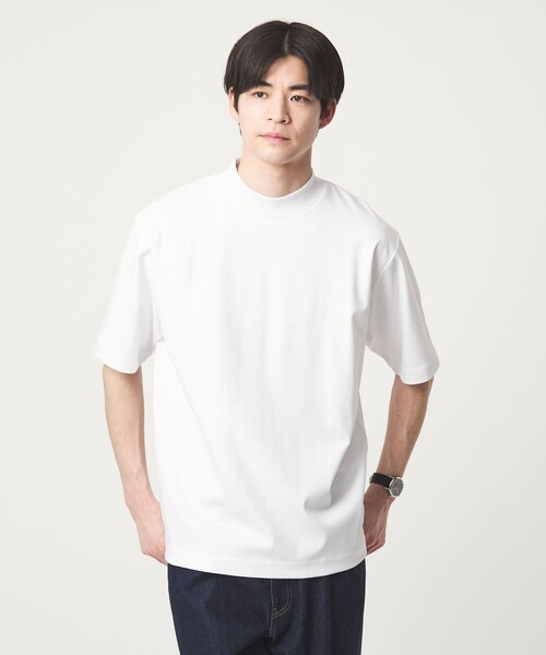 オーガニックコットン ポンチ モックネック Tシャツ -接触冷感-（T