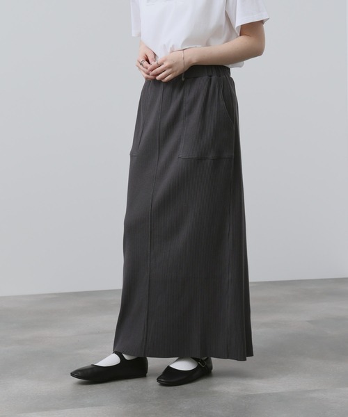 NAVY(ネイビー)の「【NAVY/ ネイビー】針抜き テレコ Iラインスカート(スカート・レディース・ブラック/ベージュ/チャコール・L/M)」の1枚目の写真