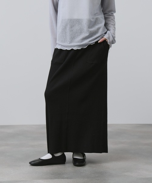 NAVY(ネイビー)の「【NAVY/ ネイビー】針抜き テレコ Iラインスカート(スカート・レディース・ブラック/ベージュ/チャコール・L/M)」の2枚目の写真