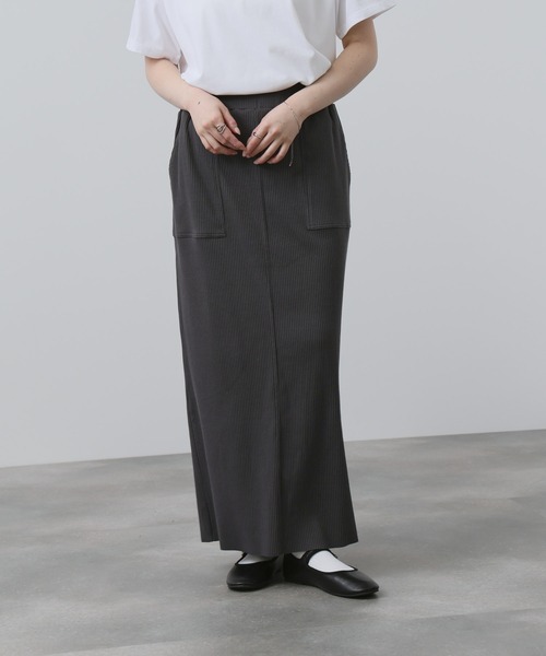 NAVY(ネイビー)の「【NAVY/ ネイビー】針抜き テレコ Iラインスカート(スカート・レディース・ブラック/ベージュ/チャコール・L/M)」の4枚目の写真