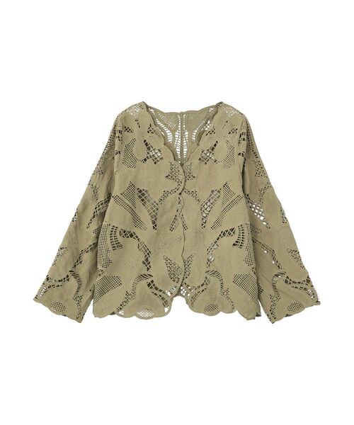 Green　Parks（グリーンパークス）の「レースカーディガン（カーディガン/ボレロ・レディース・アイボリー/グレー/カーキ・FREE）」の3枚目の写真