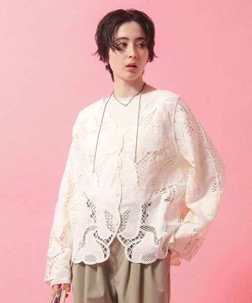 Green　Parks（グリーンパークス）の「レースカーディガン（カーディガン/ボレロ・レディース・アイボリー/グレー/カーキ・FREE）」の8枚目の写真