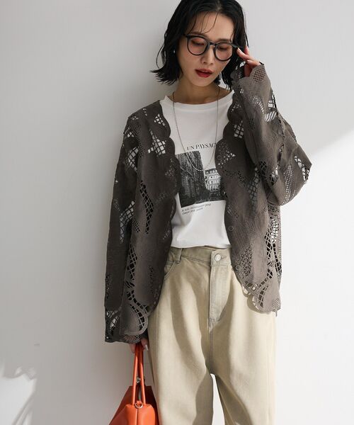 Green　Parks（グリーンパークス）の「レースカーディガン（カーディガン/ボレロ・レディース・アイボリー/グレー/カーキ・FREE）」の13枚目の写真