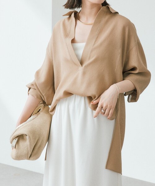 RIVE DROITE（リヴドロワ）の「予約【涼し気な抜け感】メッシュスキッパーシャツ（シャツ/ブラウス・レディース・オフホワイト/ブラック/ベージュ・FREE）」の3枚目の写真