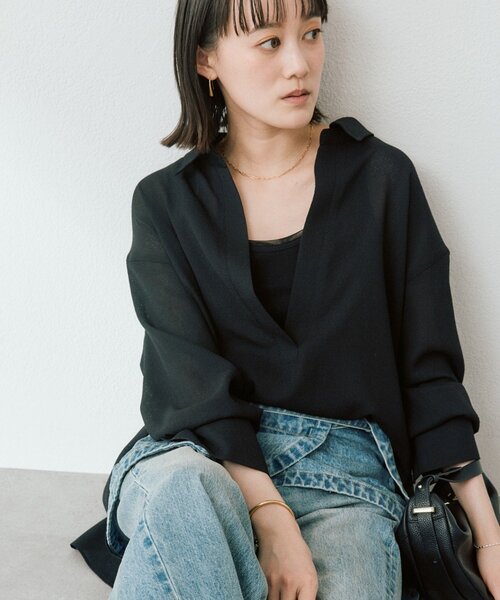 RIVE DROITE（リヴドロワ）の「予約【涼し気な抜け感】メッシュスキッパーシャツ（シャツ/ブラウス・レディース・オフホワイト/ブラック/ベージュ・FREE）」の2枚目の写真