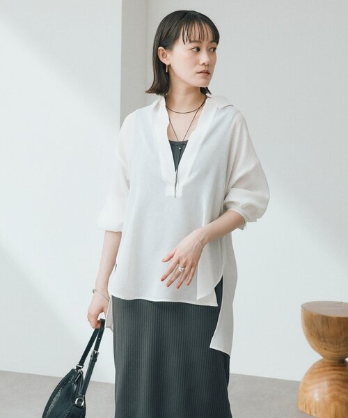 RIVE DROITE(リヴドロワ)の「【通気性/手洗い可】メッシュスキッパーシャツ(シアーシャツ/オフィスカジュアル)(シャツ/ブラウス・レディース・オフホワイト/ブラック/ベージュ・FREE)」の7枚目の写真
