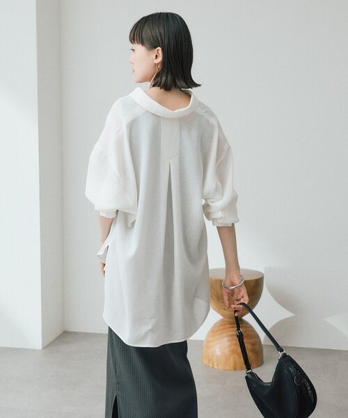 RIVE DROITE(リヴドロワ)の「【通気性/手洗い可】メッシュスキッパーシャツ(シアーシャツ/オフィスカジュアル)(シャツ/ブラウス・レディース・オフホワイト/ブラック/ベージュ・FREE)」の9枚目の写真