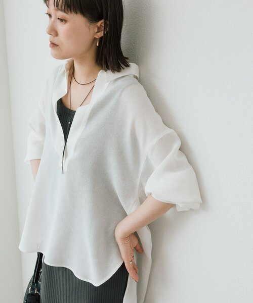 RIVE DROITE(リヴドロワ)の「【通気性/手洗い可】メッシュスキッパーシャツ(シアーシャツ/オフィスカジュアル)(シャツ/ブラウス・レディース・オフホワイト/ブラック/ベージュ・FREE)」の10枚目の写真