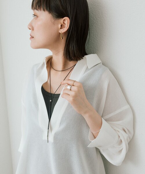 RIVE DROITE(リヴドロワ)の「【通気性/手洗い可】メッシュスキッパーシャツ(シアーシャツ/オフィスカジュアル)(シャツ/ブラウス・レディース・オフホワイト/ブラック/ベージュ・FREE)」の11枚目の写真