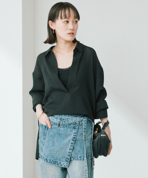 RIVE DROITE（リヴドロワ）の「予約【涼し気な抜け感】メッシュスキッパーシャツ（シャツ/ブラウス・レディース・オフホワイト/ブラック/ベージュ・FREE）」の4枚目の写真