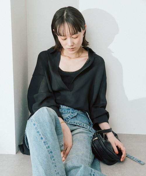 RIVE DROITE（リヴドロワ）の「予約【涼し気な抜け感】メッシュスキッパーシャツ（シャツ/ブラウス・レディース・オフホワイト/ブラック/ベージュ・FREE）」の6枚目の写真