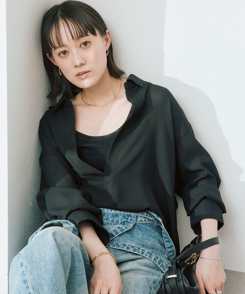 RIVE DROITE（リヴドロワ）の「予約【涼し気な抜け感】メッシュスキッパーシャツ（シャツ/ブラウス・レディース・オフホワイト/ブラック/ベージュ・FREE）」の7枚目の写真