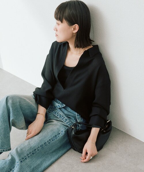 RIVE DROITE（リヴドロワ）の「予約【涼し気な抜け感】メッシュスキッパーシャツ（シャツ/ブラウス・レディース・オフホワイト/ブラック/ベージュ・FREE）」の8枚目の写真