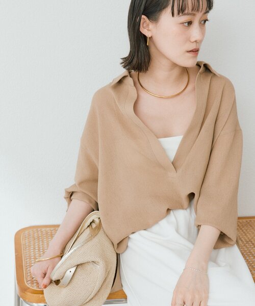 RIVE DROITE（リヴドロワ）の「予約【涼し気な抜け感】メッシュスキッパーシャツ（シャツ/ブラウス・レディース・オフホワイト/ブラック/ベージュ・FREE）」の18枚目の写真