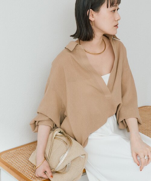 RIVE DROITE（リヴドロワ）の「予約【涼し気な抜け感】メッシュスキッパーシャツ（シャツ/ブラウス・レディース・オフホワイト/ブラック/ベージュ・FREE）」の19枚目の写真