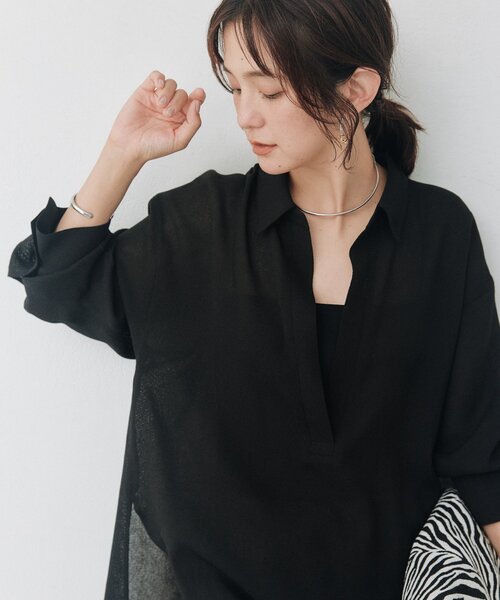 RIVE DROITE(リヴドロワ)の「【通気性/手洗い可】メッシュスキッパーシャツ(シアーシャツ/オフィスカジュアル)(シャツ/ブラウス・レディース・オフホワイト/ブラック/ベージュ・FREE)」の1枚目の写真