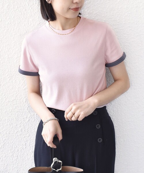 SHIPS Colors(シップス カラーズ)の「SHIPS Colors:〈手洗い可能〉シアー ドライ タッチ バイカラー TEE◇(Tシャツ/カットソー・レディース・オフホワイト/ピンク/ネイビー・ONE SIZE)」の3枚目の写真