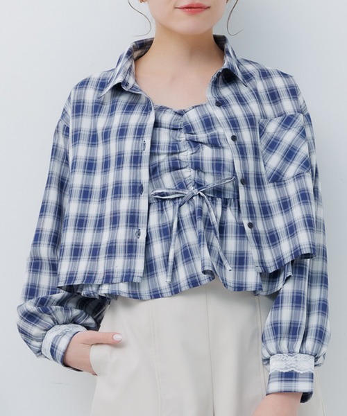 ems excite（エムズエキサイト）の「ビスチェ＆チェックSHセット（シャツ/ブラウス・レディース・ブラック系その他2/ブルー系その他2/ブラウン系その他2・FREE）」の3枚目の写真