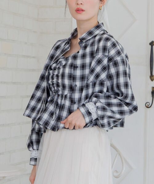 ems excite（エムズエキサイト）の「ビスチェ＆チェックSHセット（シャツ/ブラウス・レディース・ブラック系その他2/ブルー系その他2/ブラウン系その他2・FREE）」の4枚目の写真