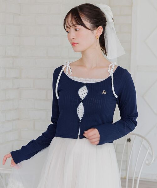 ems excite(エムズエキサイト)の「肩リボンレイヤード風CT(Tシャツ/カットソー・レディース・ピンク/ダークブルー/ブラック・FREE)」の7枚目の写真