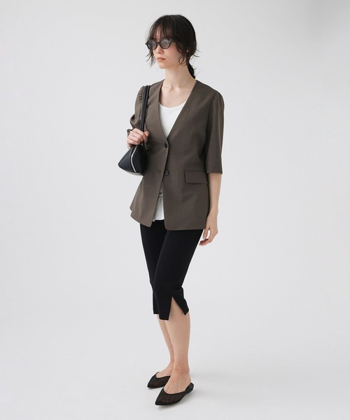 BABYLONE（バビロン）の「【多機能素材】5部袖ジャケット（ノーカラージャケット・レディース・モカ/グレー・38inch/36inch）」の9枚目の写真