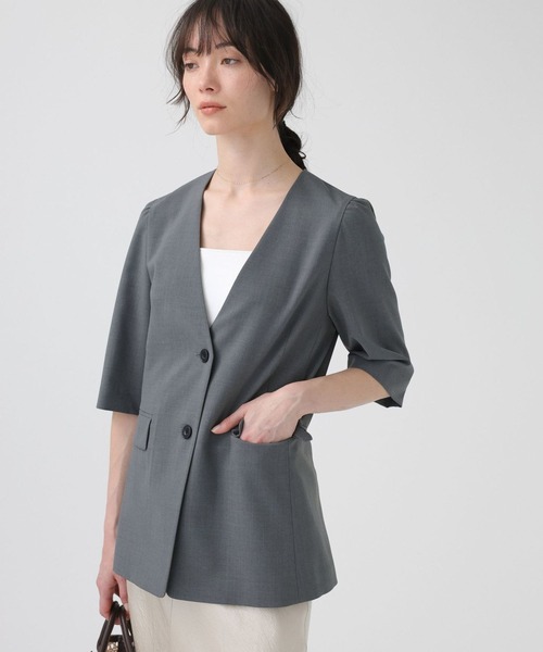 BABYLONE（バビロン）の「【多機能素材】5部袖ジャケット（ノーカラージャケット・レディース・モカ/グレー・38inch/36inch）」の12枚目の写真